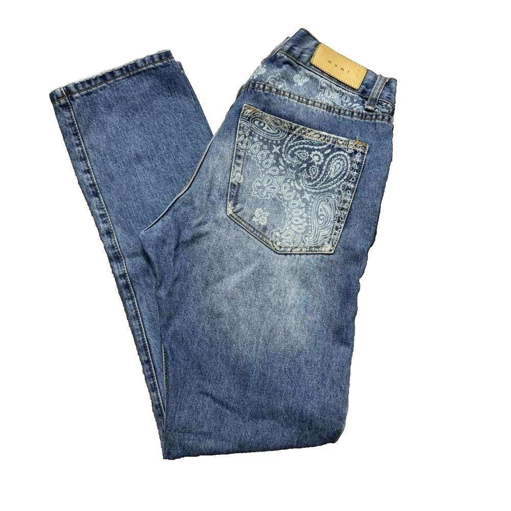 Mnml Denim Jeans Men's Size 31 x 30 Straight Leg Blue Paisley Pocket Design
